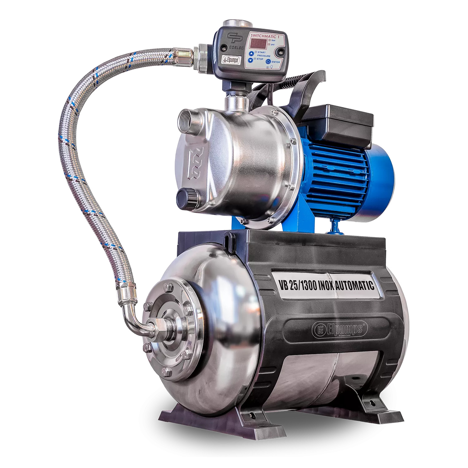 VB 25/1300 INOX Automatic Installation d'eau domestique, avec roue, corps de pompe et réservoir de pression INOX, 1300 W, 5.400 l/h, 4,8 bar, 25 L