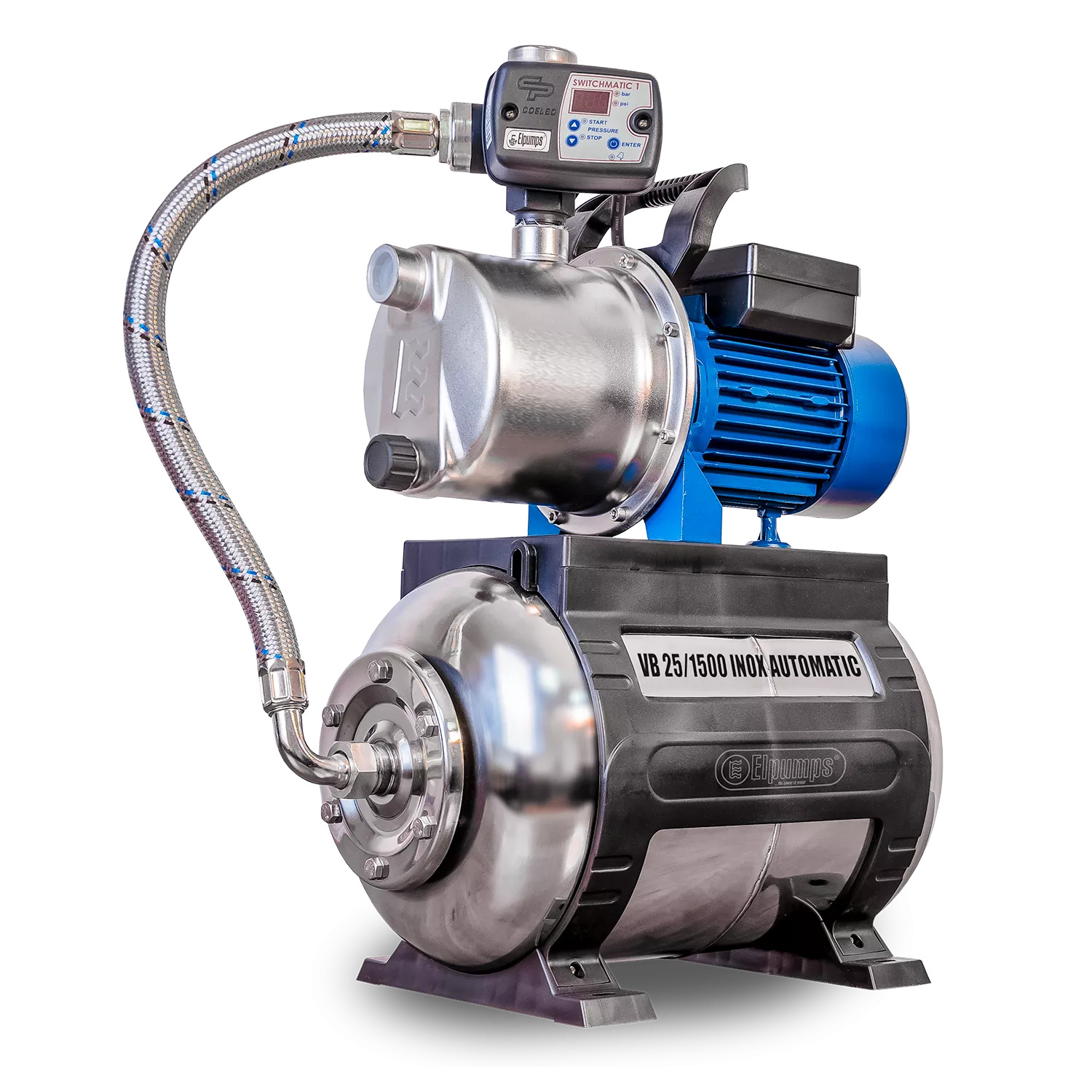VB 25/1500 INOX Automatic Installation d'eau domestique, avec roue, corps de pompe et réservoir de pression INOX, 1500 W, 6.300 l/h, 4,8 bar, 25 L